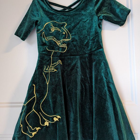 Princess Awesome Other - Princess Awesome T-REX green velvet twirl dress 3T